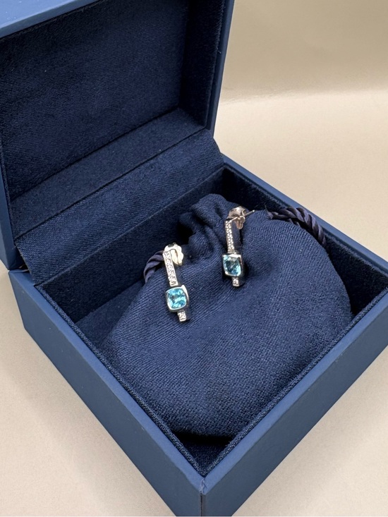 Jewelry - 14K White Gold Blue Topaz & Diamond Earrings | Appraisal Included | gift box